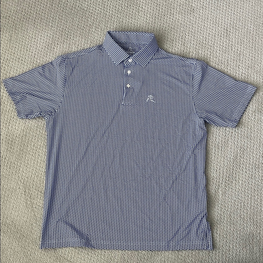 Rhoback NWOT White Polo with Texas pattern in Navy. Size L.